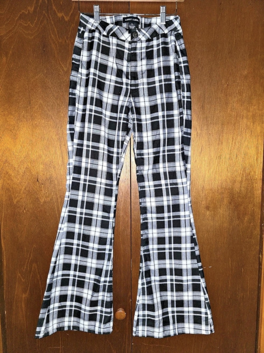 Almost Famous Plaid Flare Pants in Black & White